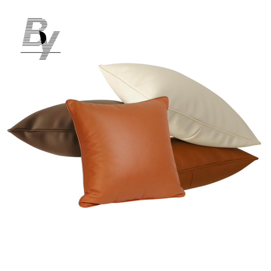 High Quality PU Pillow Solid Color Vintage Cushion with Luxury Style for Sofa Soft Cover Home Decorative Throw Pillow